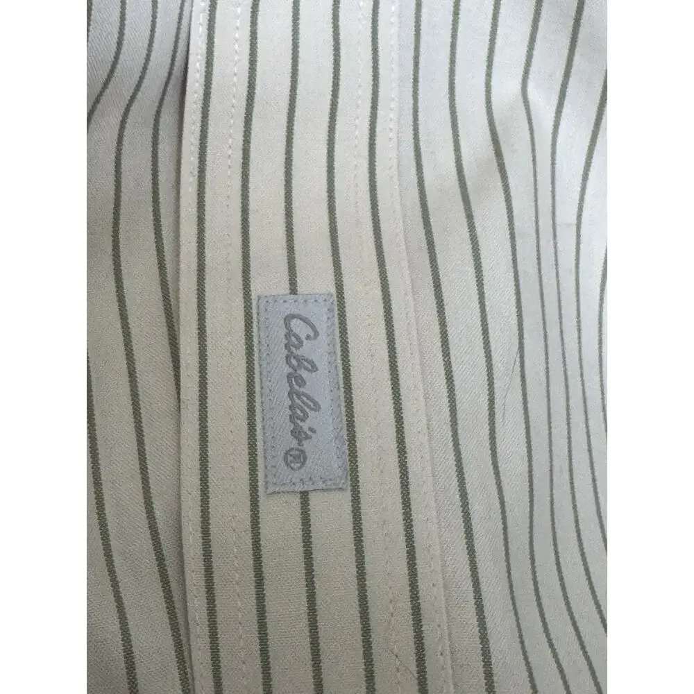 Cabelas Outfitter Series‎ Long Sleeve Shirt Mens Large Beige Button Down Striped